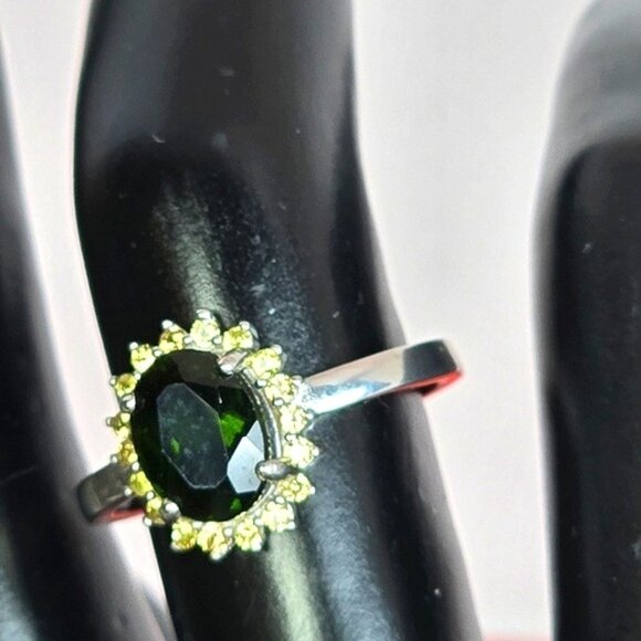 925 Sterling Silver Ring with Naturatl Chrome Diopside & Sapphire Gems - Picture 6 of 10